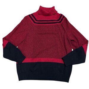 Karen Scott Sweater Womens Lg Red & Black Turtleneck Long Sleeve Cotton